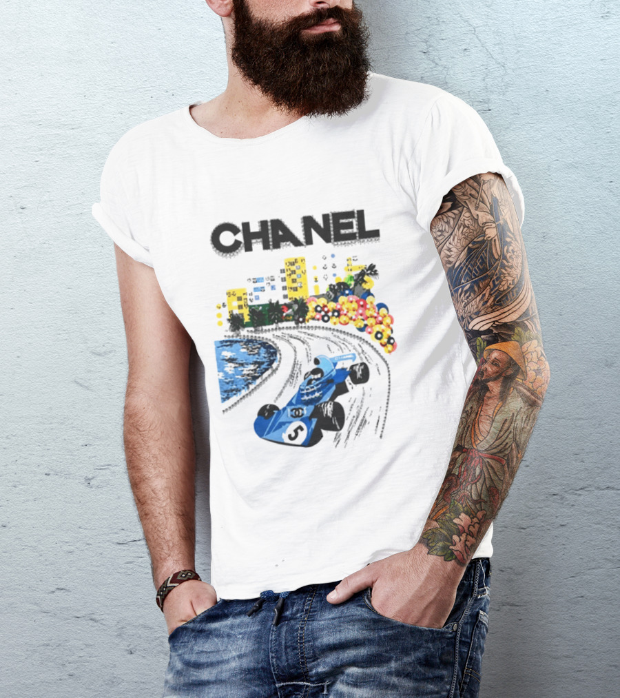 CHANEL F1 Formula Racing Car Retro Cityscape T-Shirt