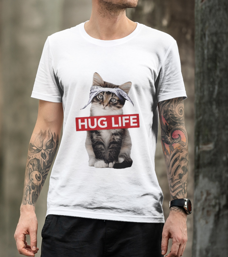 Hug Life Kitten Bandana Retro Funny Cat T-Shirt