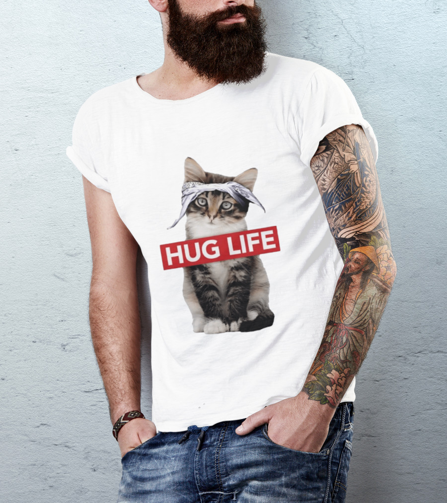 Hug Life Kitten Bandana Retro Funny Cat T-Shirt