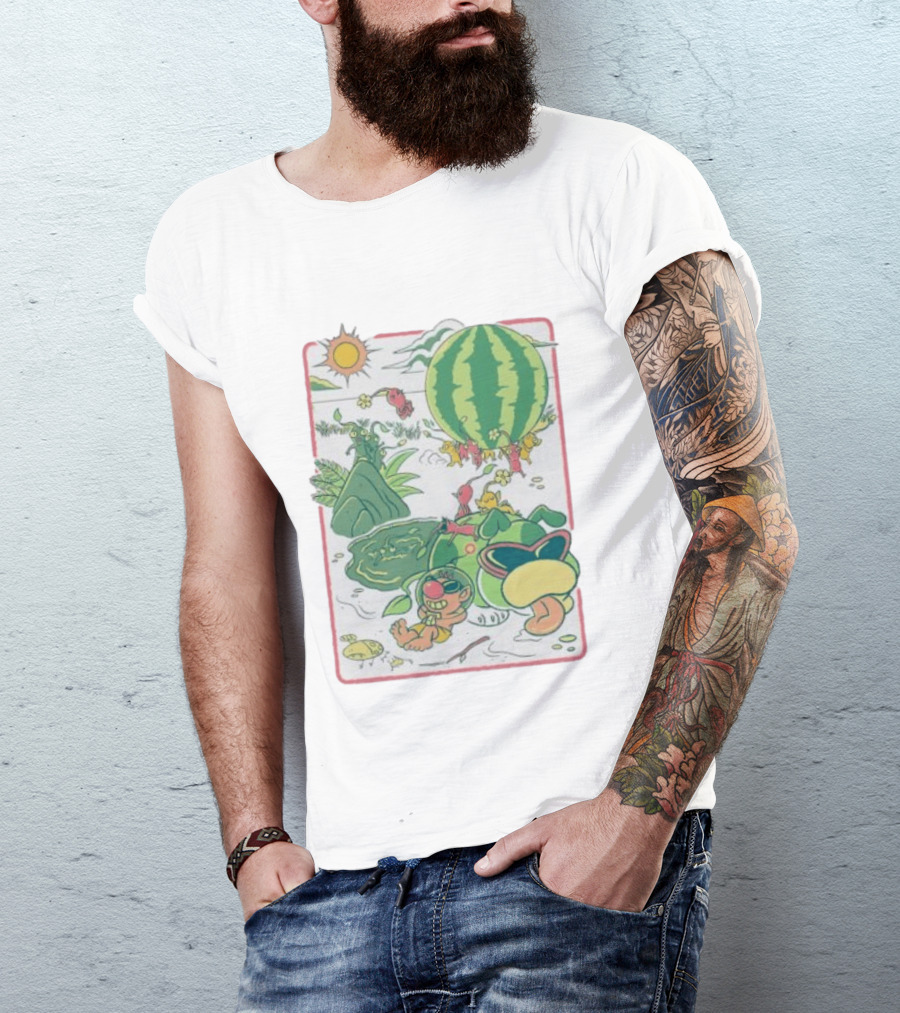 Pikmin Characters With Olimar Carrying Watermelon In Game Series T-Shirt