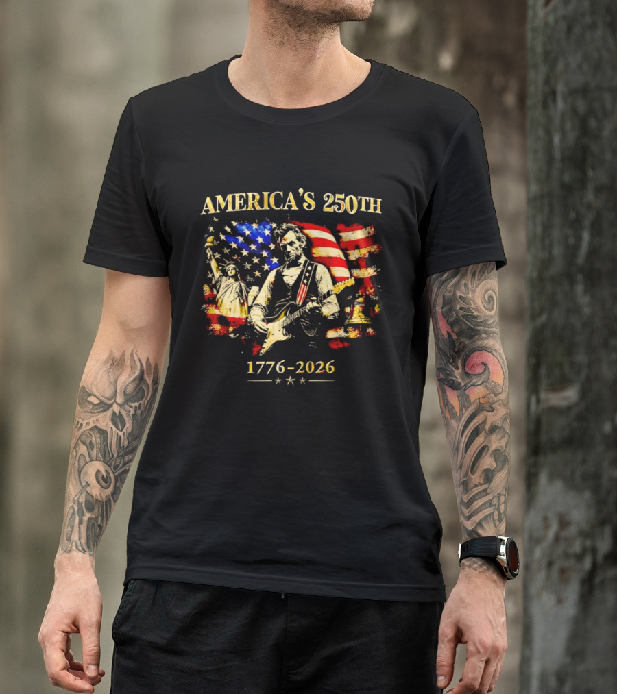 America's 250th Abraham Lincoln Guitar 1776 2026 Statue Of Liberty US Flag T-Shirt