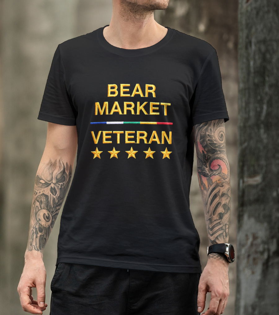 Bear Market Veteran Embroidered Text And Stars T-Shirt