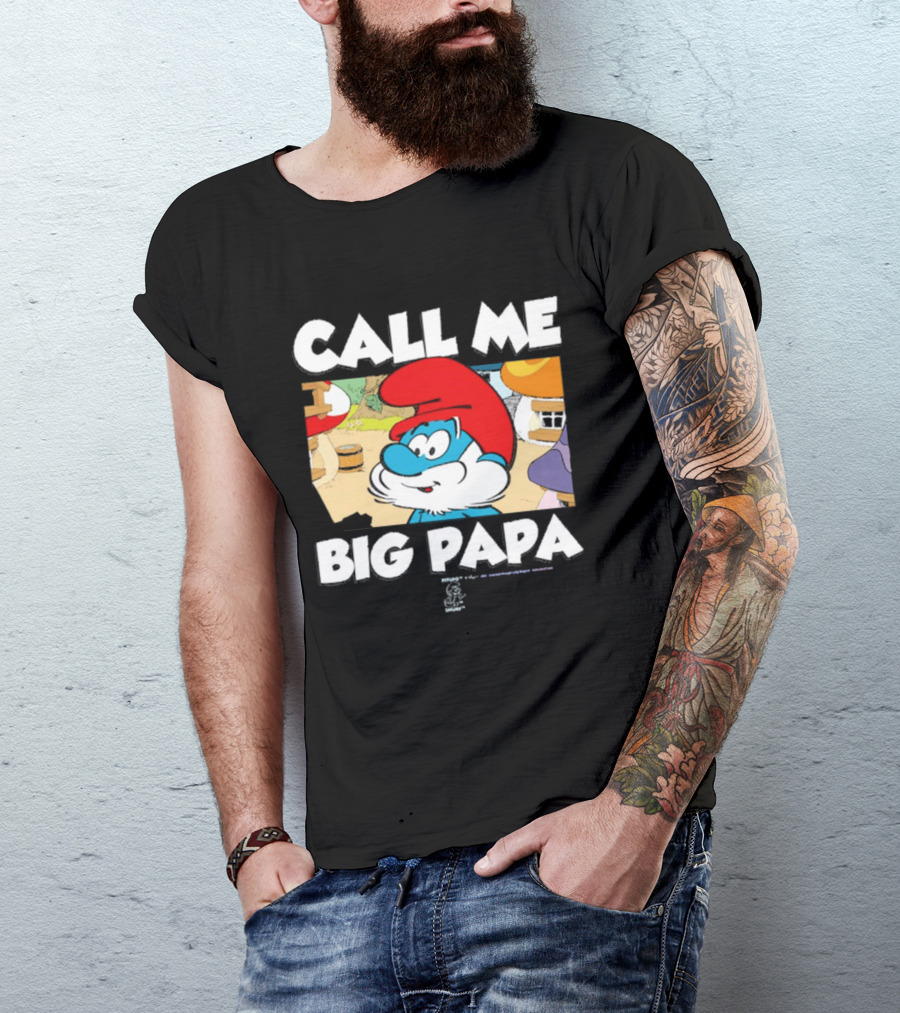 Call Me Big Papa Smurf Iconic Cartoon Character Scene T-Shirt