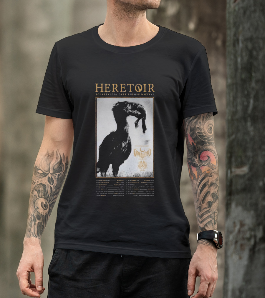 HERETOIR Solastalgia Over Europe MMXXVI Tour 2026 With Special Guests Farsot Agrypnie Black Crane T-Shirt