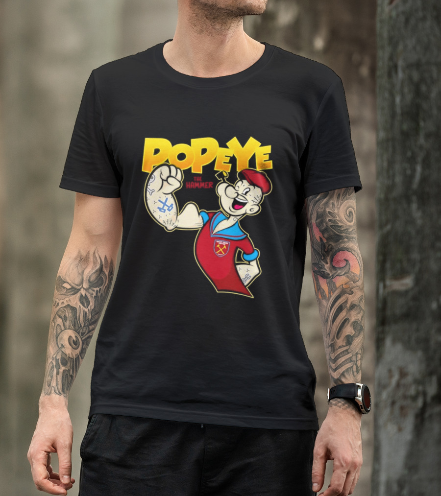 Popeye The Hammer West Ham United Crest Vintage Cartoon T-Shirt