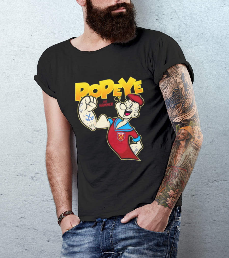 Popeye The Hammer West Ham United Crest Vintage Cartoon T-Shirt