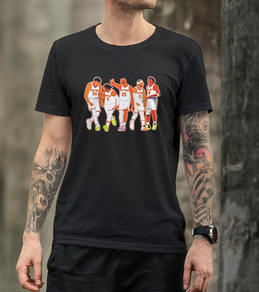 New York Knicks Karl Anthony Towns Jalen Brunson Mikal Bridges Josh Hart OG Anunoby Basketball Team Starting Five T-Shirt