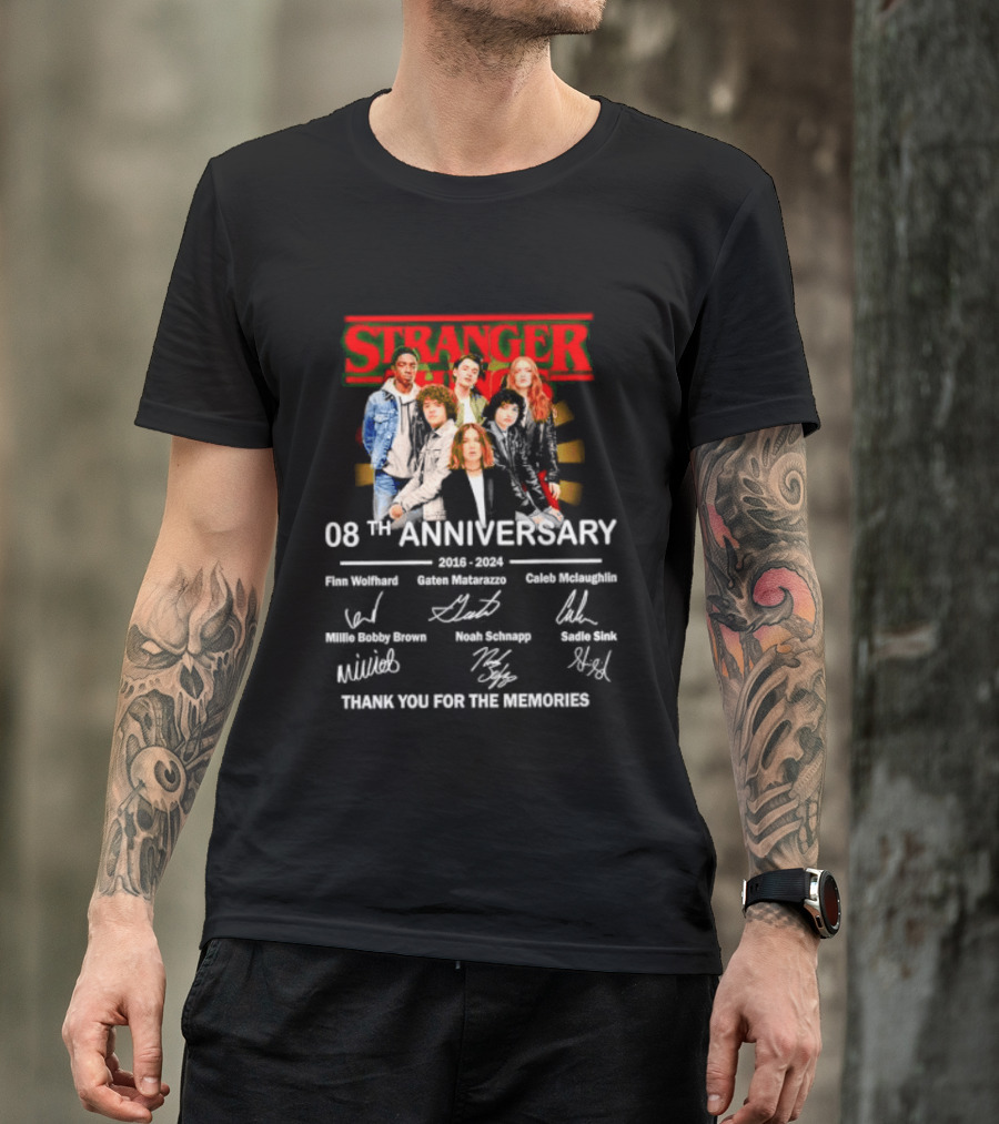 Stranger Things 08th Anniversary 2016 2024 Signatures Thank You For The Memories T-Shirt