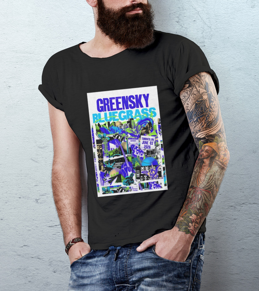 Greensky Bluegrass Toronto ON June 03 2026 Guitar Butterfly Cityscape T-Shirt