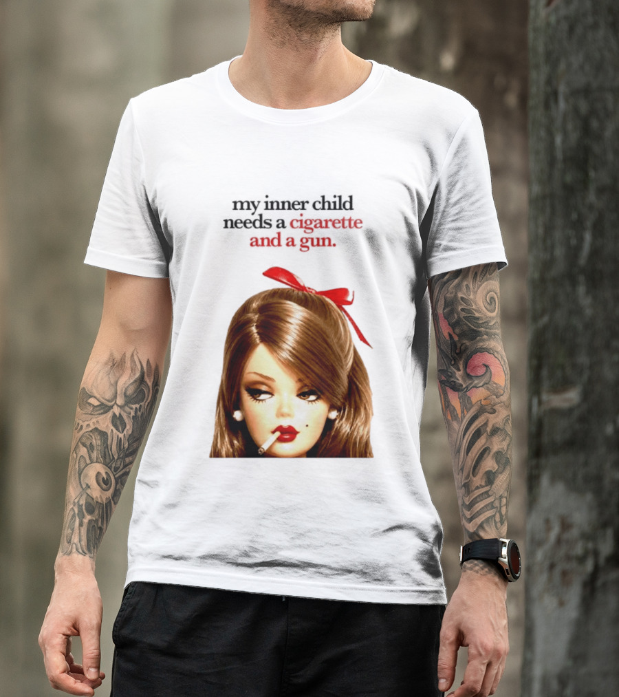 My Inner Child Needs A Cigarette And A Gun Doll Face Red Bow T-Shirt