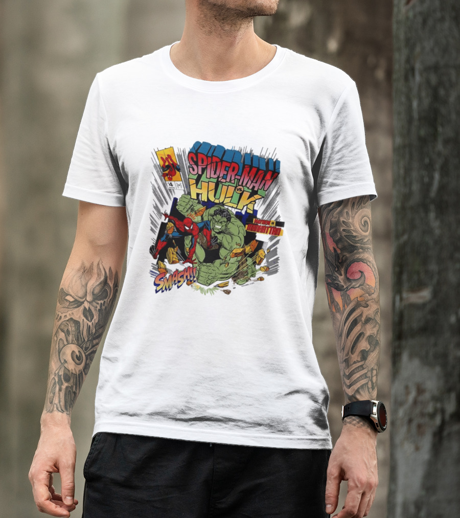 Spider Man Vs Hulk Mayhem Manhattan Marvel Smash 2026 Comic T-Shirt