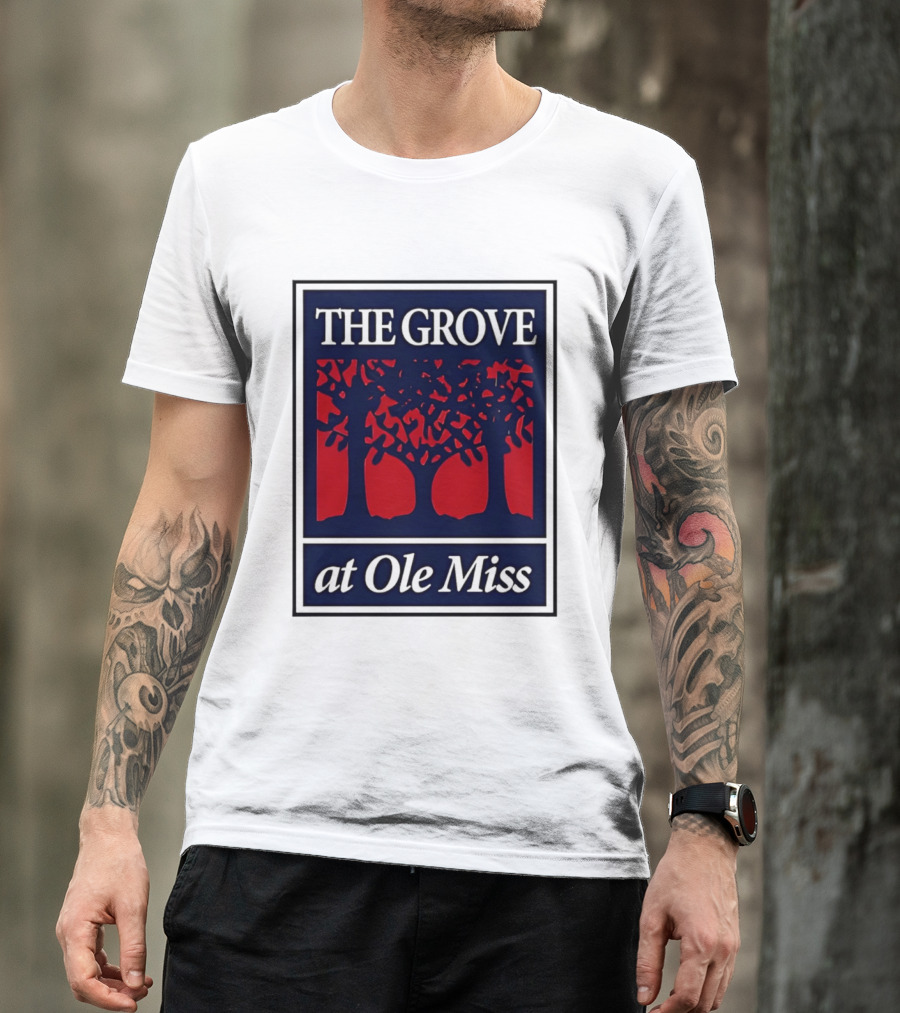 The Grove At Ole Miss Trees Red Blue T-Shirt