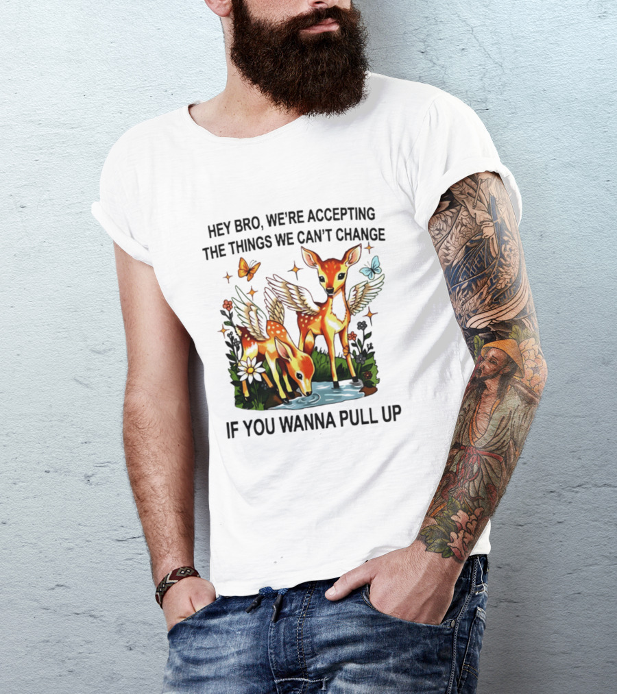 Hey Bro We're Accepting The Things We Can't Change If You Wanna Pull Up Deer Wings Butterflies T-Shirt