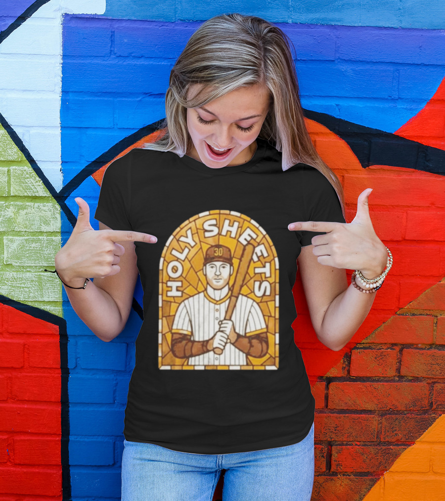 Holy Sheets Baseball Player Holding Bat 30 Stained Glass T-Shirt