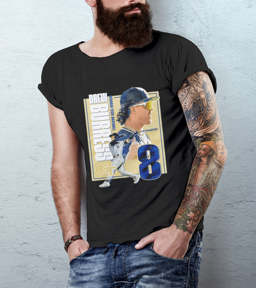 Drew Burress Georgia Tech Baseball Athlete Number 8 T-Shirt