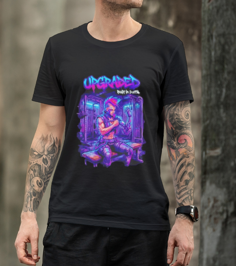Upgraded Cyberpunk Girl Built In Parts Neon Gym Aesthetic T-Shirt