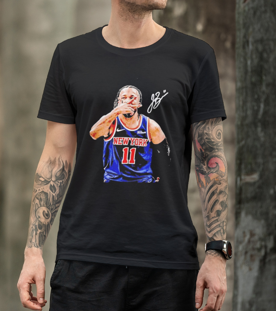 Jalen Brunson New York Knicks 11 JB Basketball Celebration Blue T-Shirt