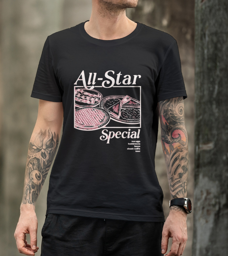 All Star Special Breakfast Two Eggs Hashbrowns Bacon Waffle Toast T-Shirt