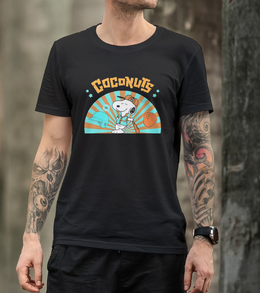 Snoopy Coconuts Baseball Player Cartoon Dog Peanuts Charlie Brown T-Shirt