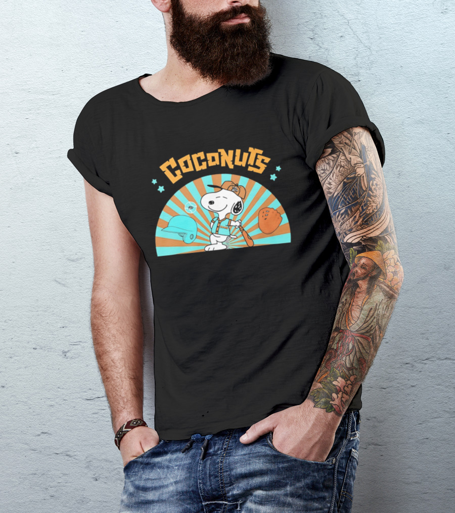 Snoopy Coconuts Baseball Player Cartoon Dog Peanuts Charlie Brown T-Shirt
