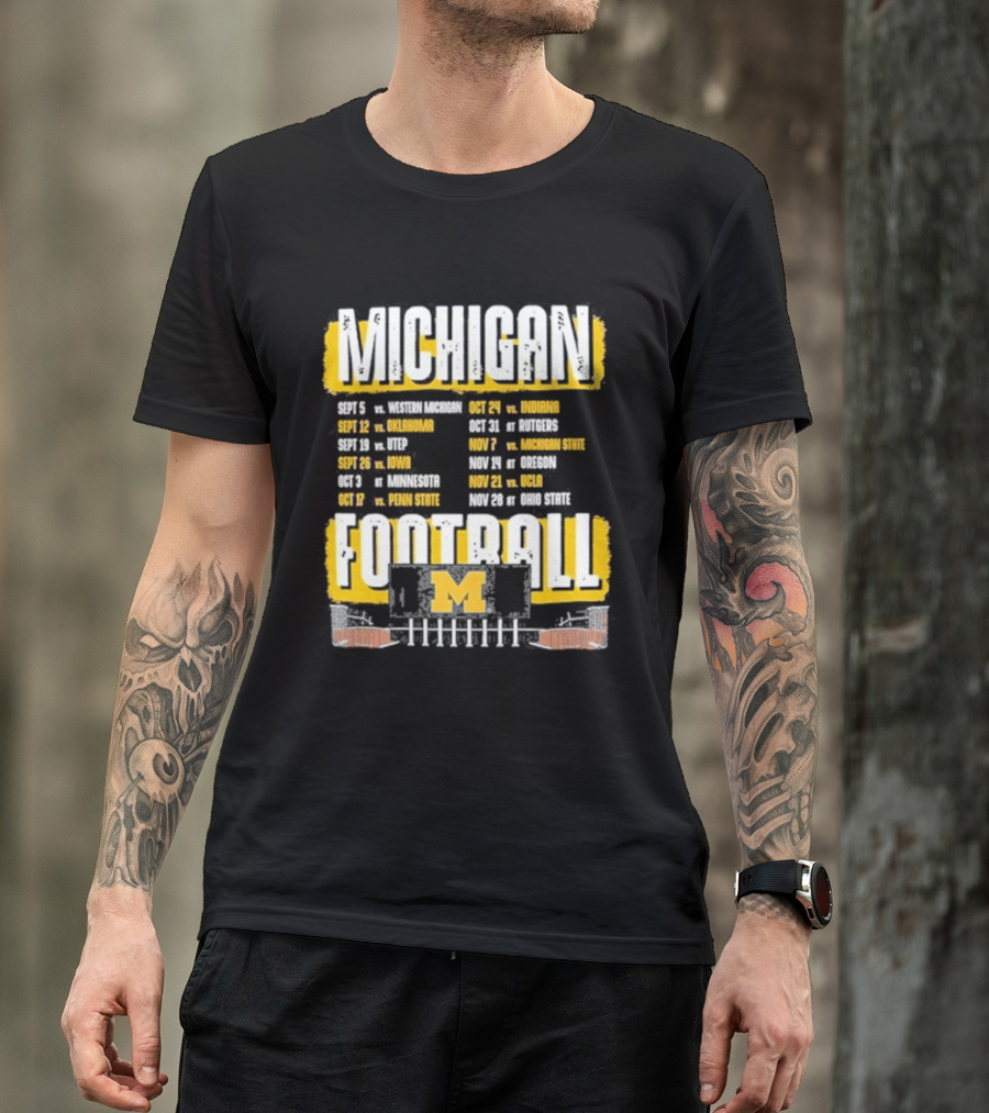 Michigan Football Big Ten Conference Schedule Ann Arbor Stadium Route Eateries And Landmarks T-Shirt