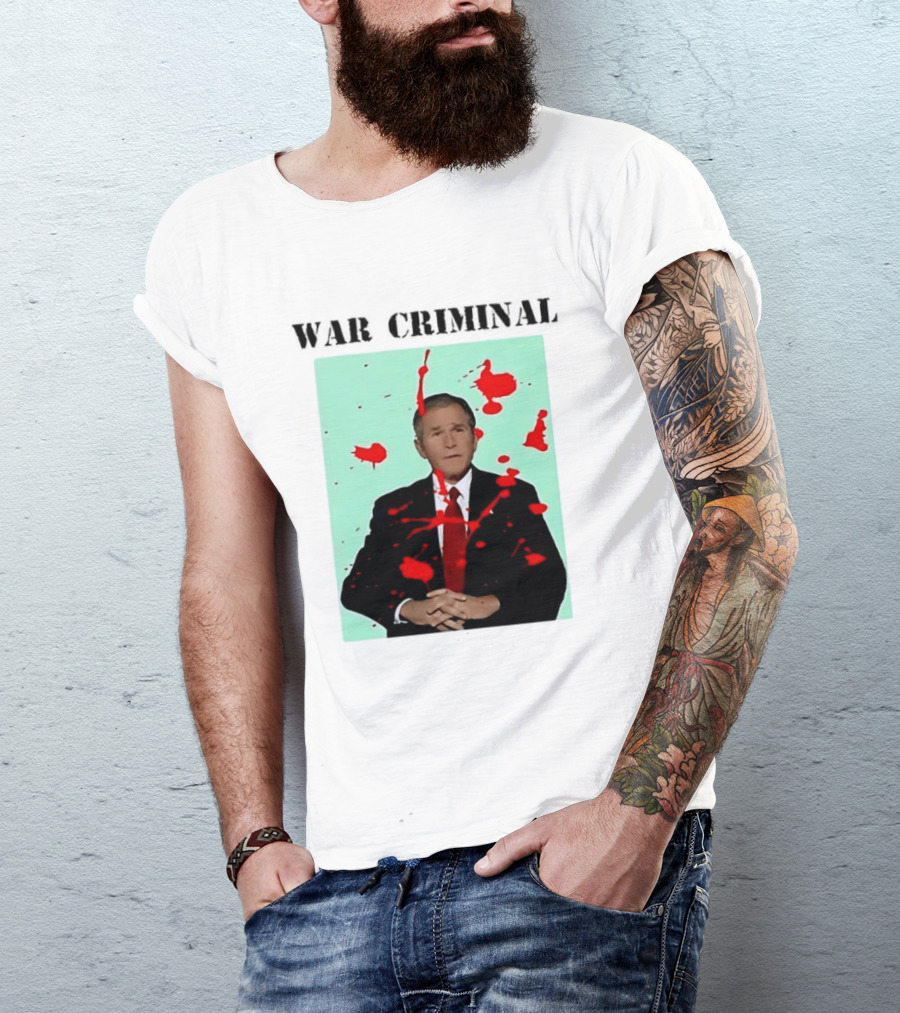 George W. Bush War Criminal Red Paint Splatter Image T-Shirt