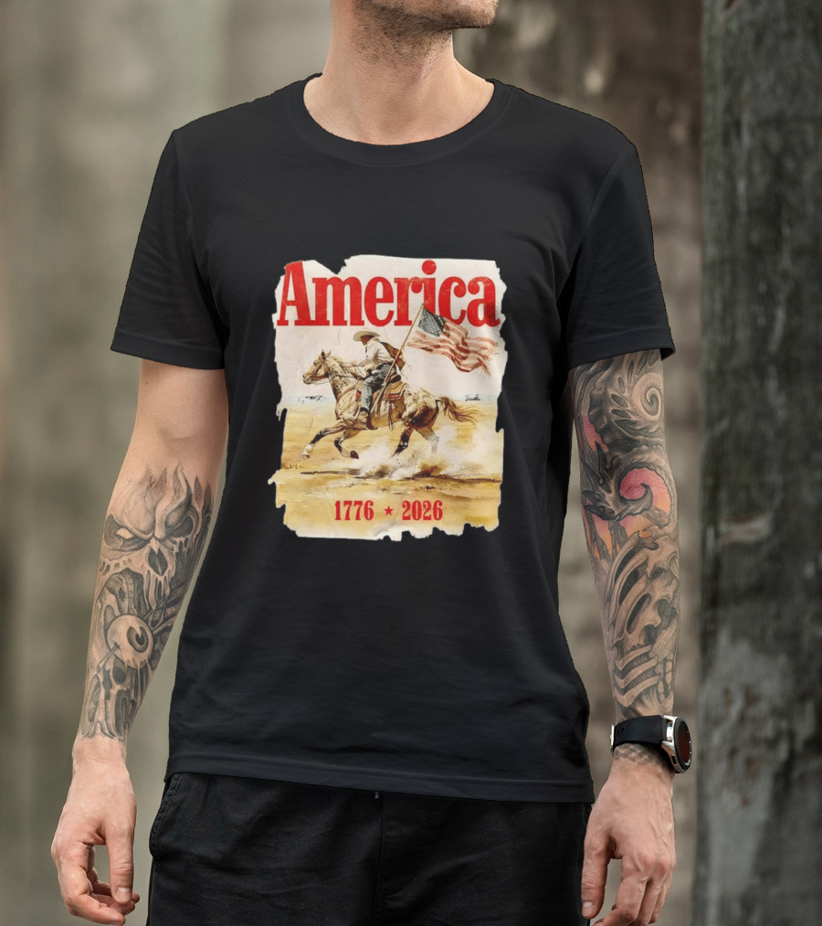 America 1776 2026 Cowboy Horse American Flag Iconic Historical T-Shirt