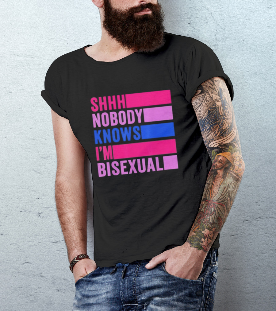 Shhh Nobody Knows I'm Bisexual Bright Colorful Text Pride T-Shirt