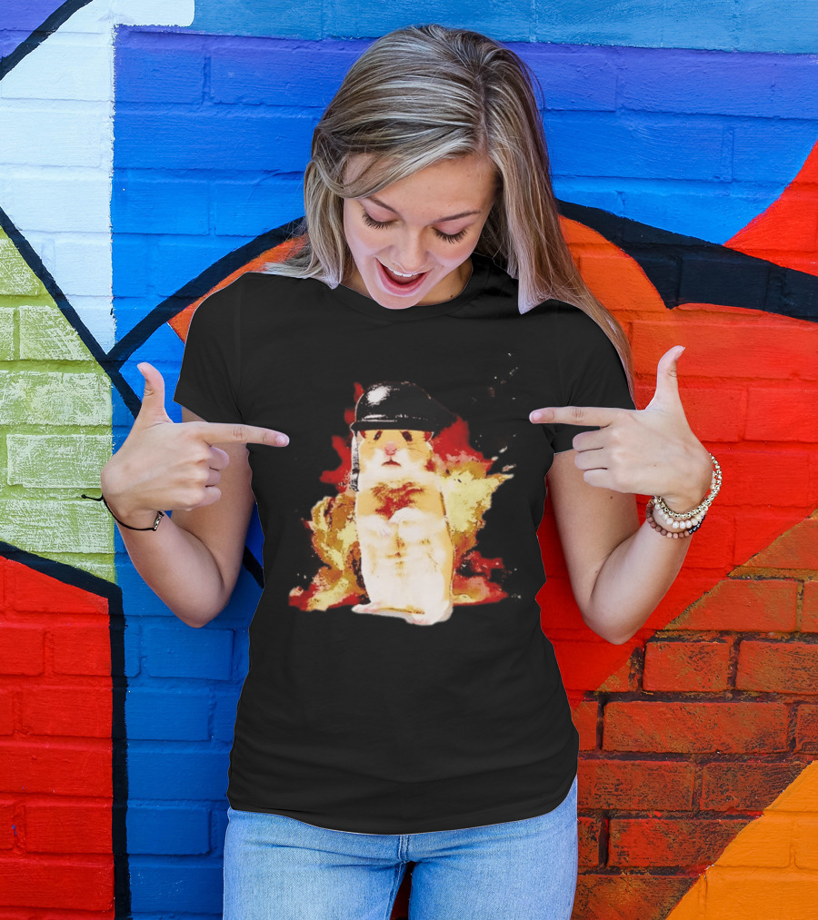 Shocked Hamster Military Helmet Watercolor Explosion T-Shirt