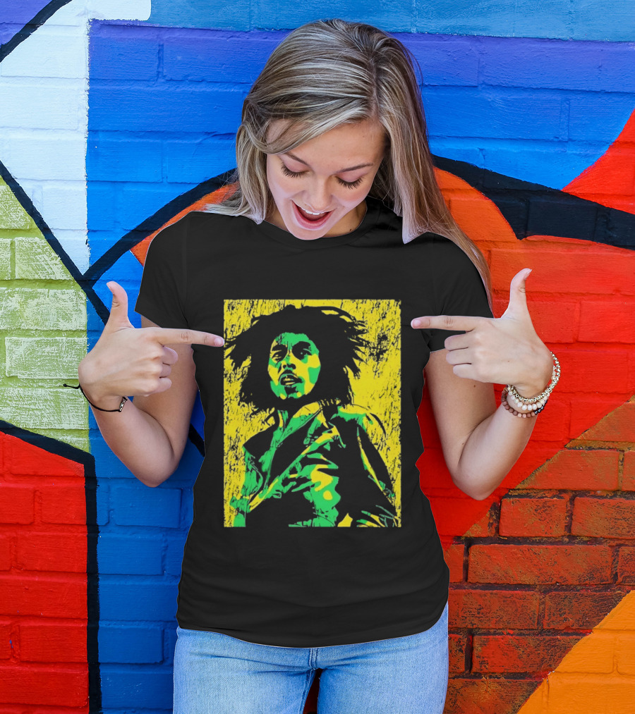 Bob Marley One Love Reggae Art Green Yellow T-Shirt