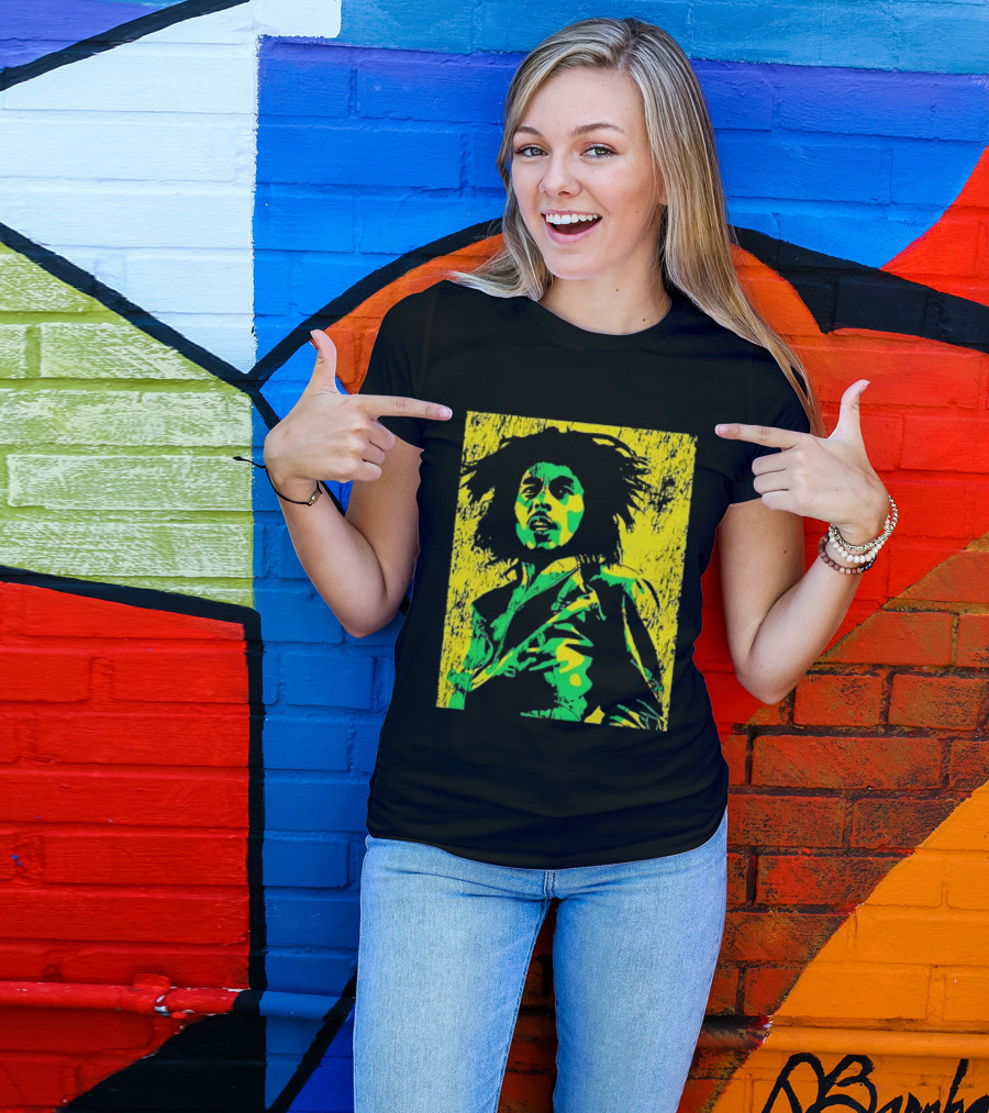 Bob Marley One Love Reggae Art Green Yellow T-Shirt