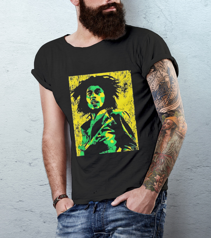 Bob Marley One Love Reggae Art Green Yellow T-Shirt