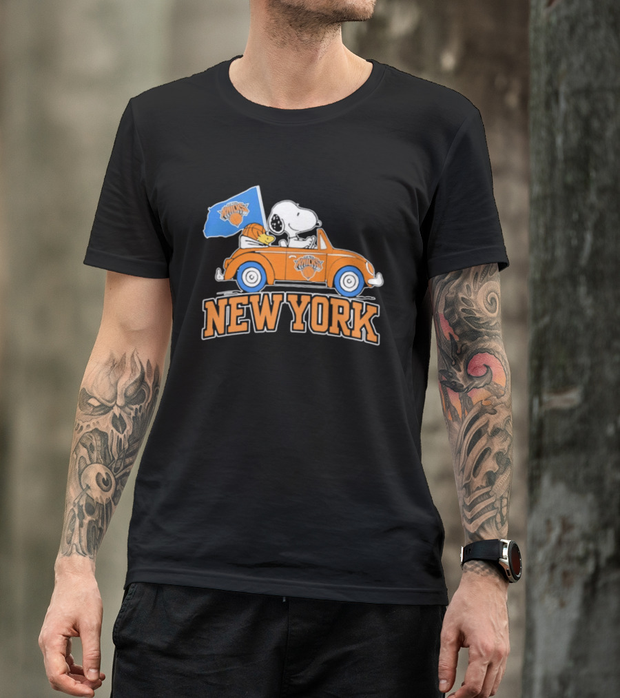New York Knicks Snoopy Woodstock Driving Car Collaboration 2026 T-Shirt