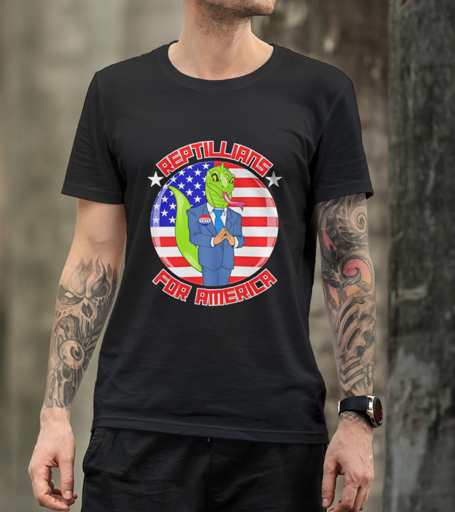 Reptillians For America Vote Lizard In Suit With American Flag T-Shirt