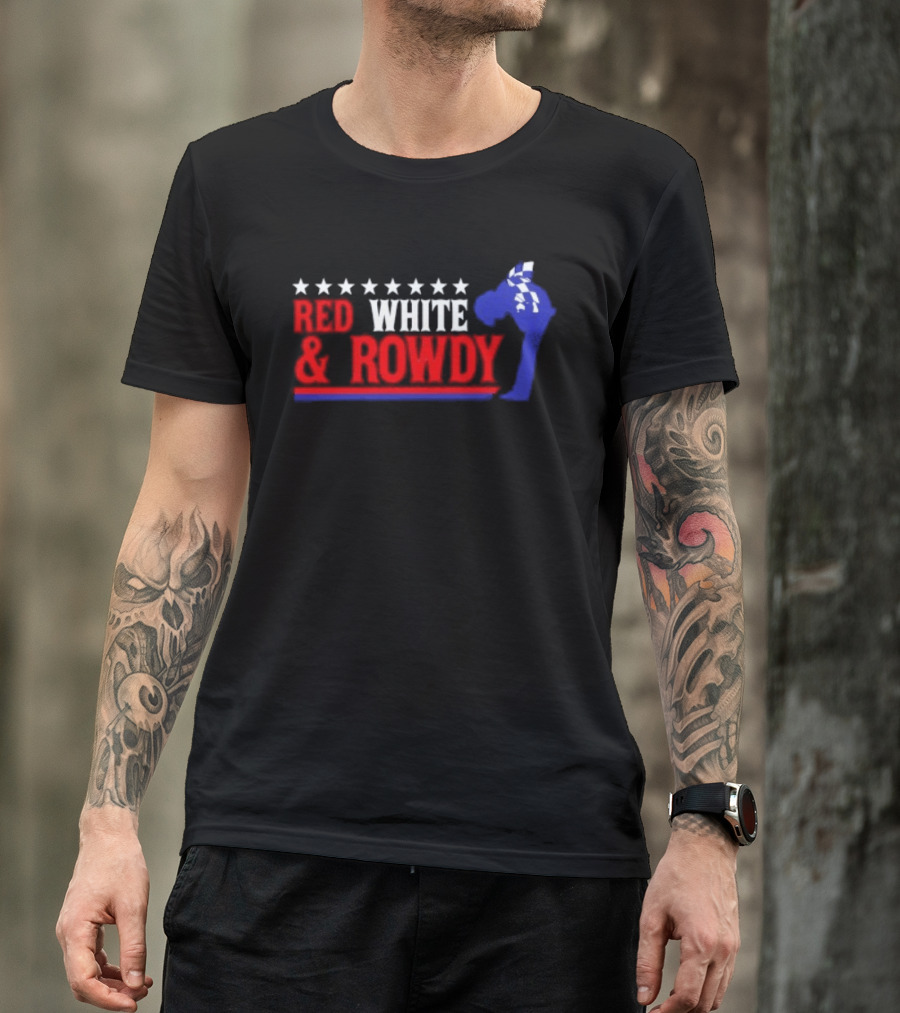 Red White & Rowdy Kyle Busch Racing Stars And Checkered Flag T-Shirt