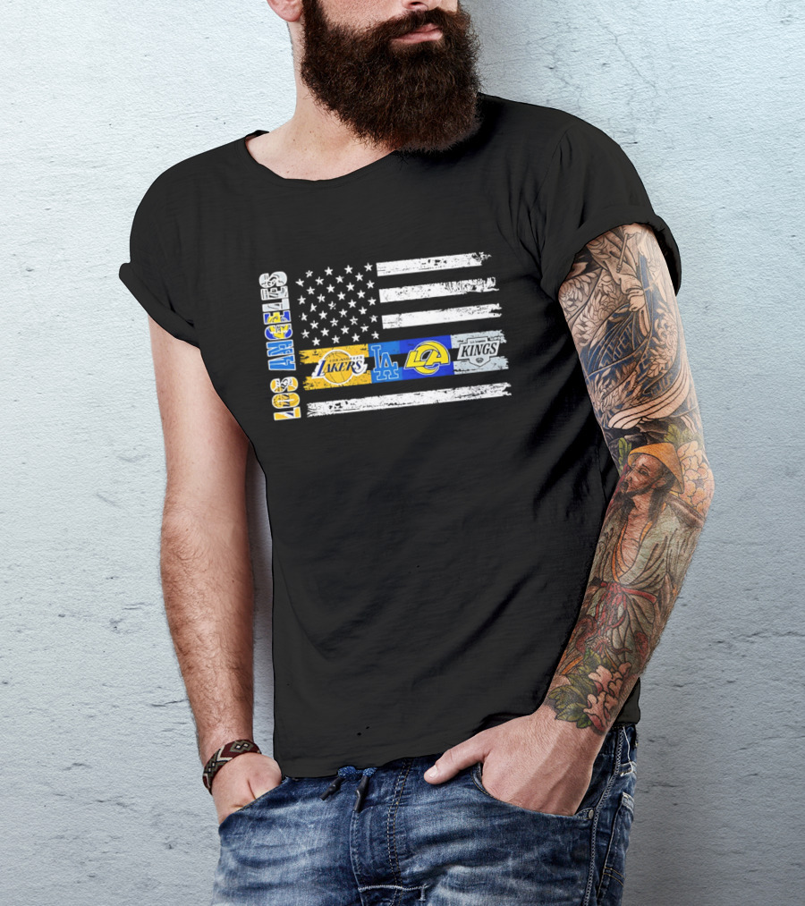 Los Angeles Lakers Dodgers Rams Kings Flag Stars And Stripes T-Shirt