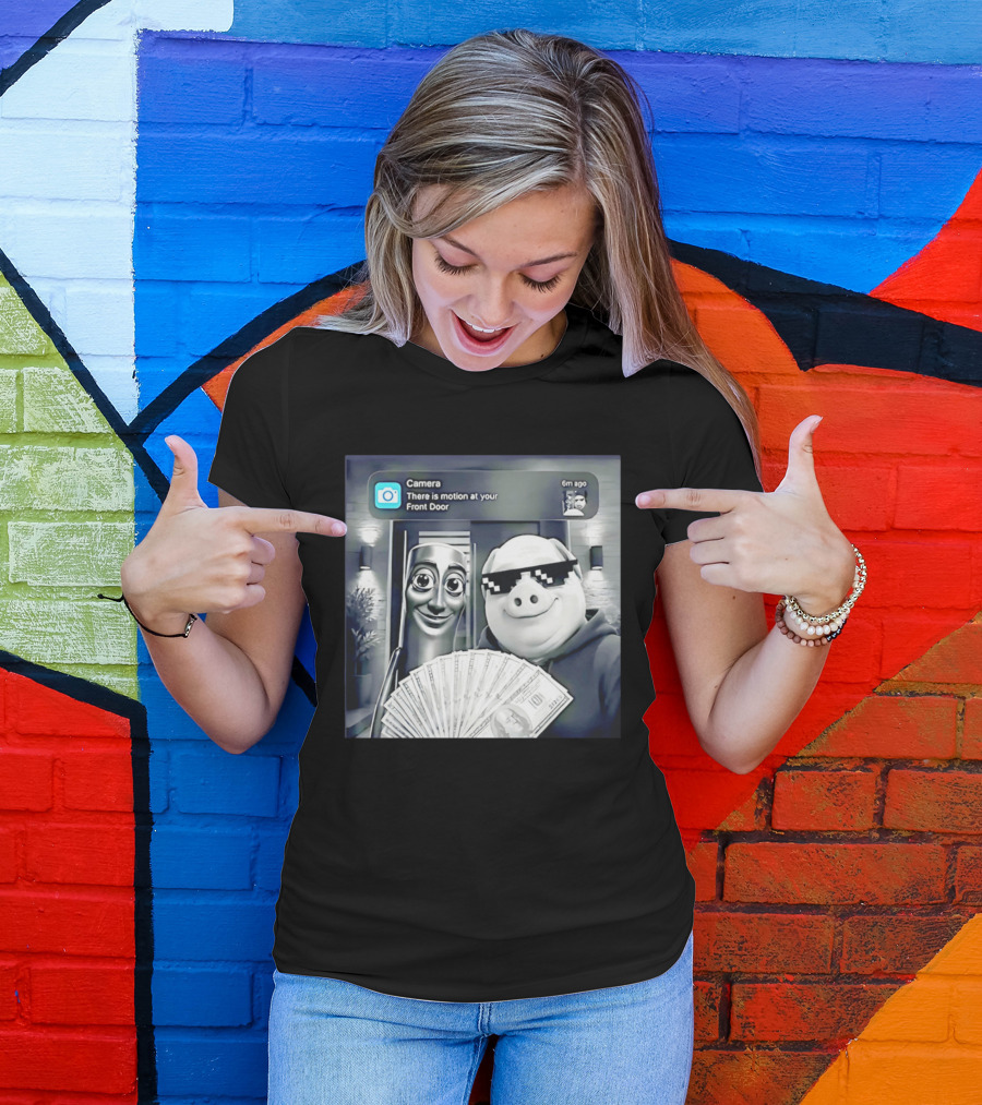 Tung Tung Tung Sahur John Pork Black Glasses Meme Camera Motion At Your Front Door T-Shirt