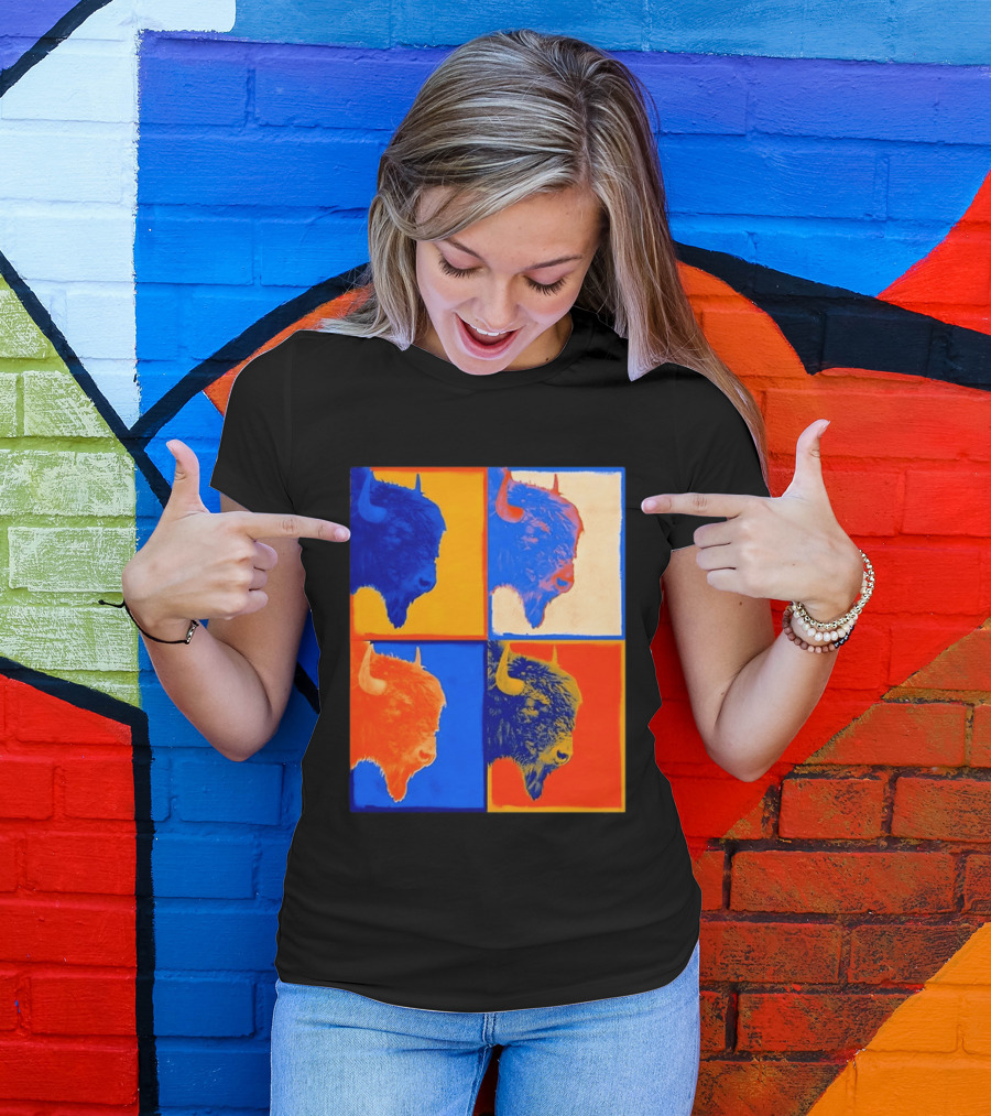 Colorful Pop Bison Grid Andy Warhol T-Shirt