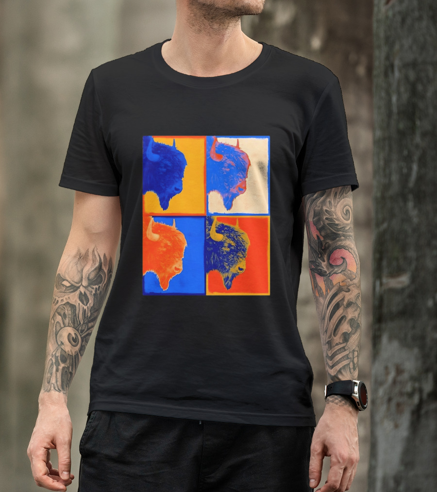 Colorful Pop Bison Grid Andy Warhol T-Shirt