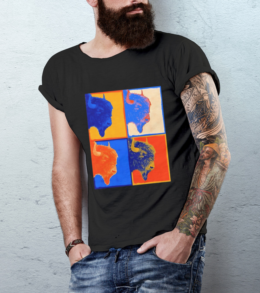 Colorful Pop Bison Grid Andy Warhol T-Shirt