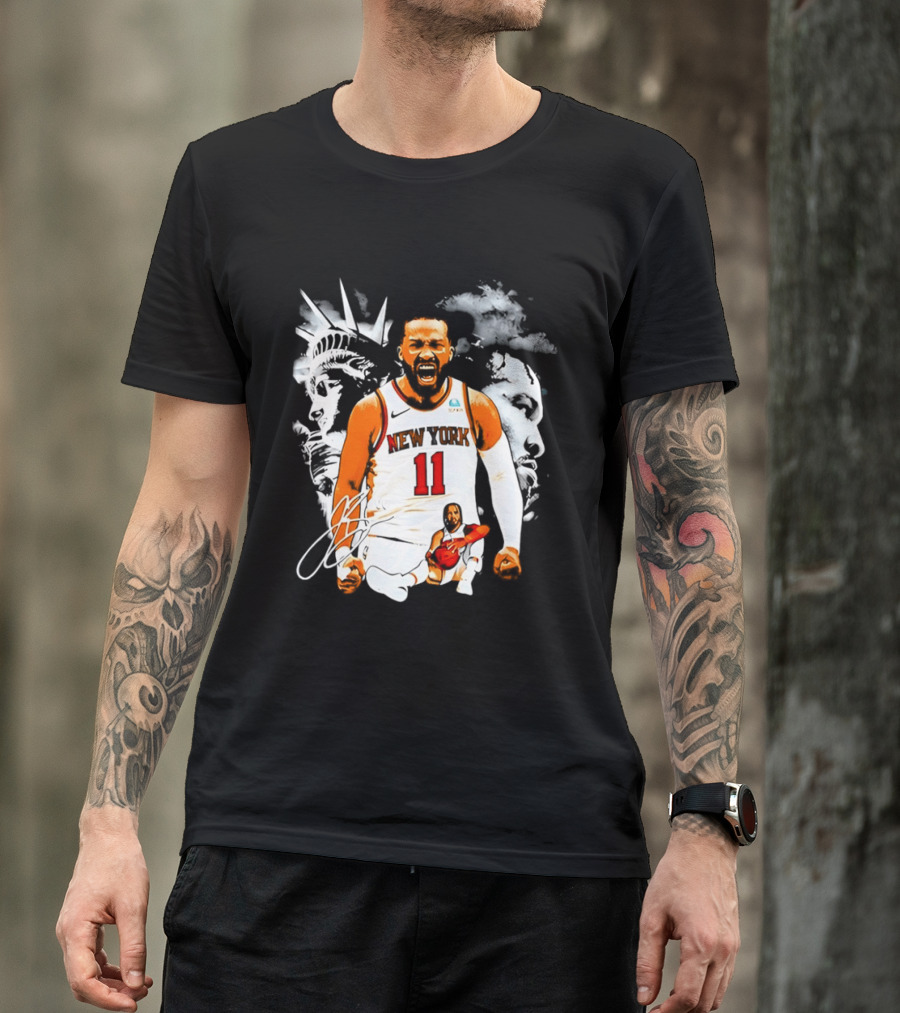 New York 11 Jalen Brunson Statue Of Liberty Basketball Player Image T-Shirt