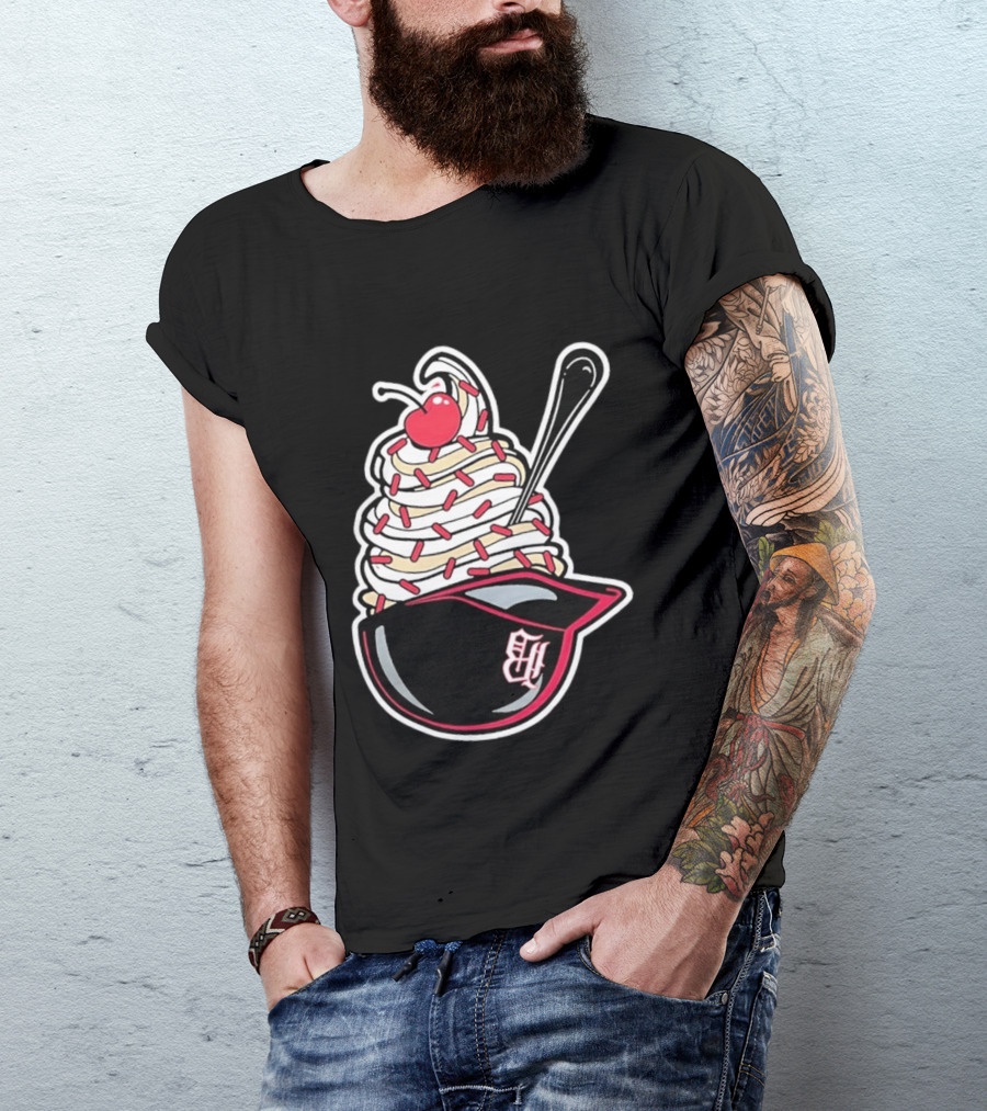 Birmingham Barons Ice Cream Helmet With Sprinkles And Cherry T-Shirt