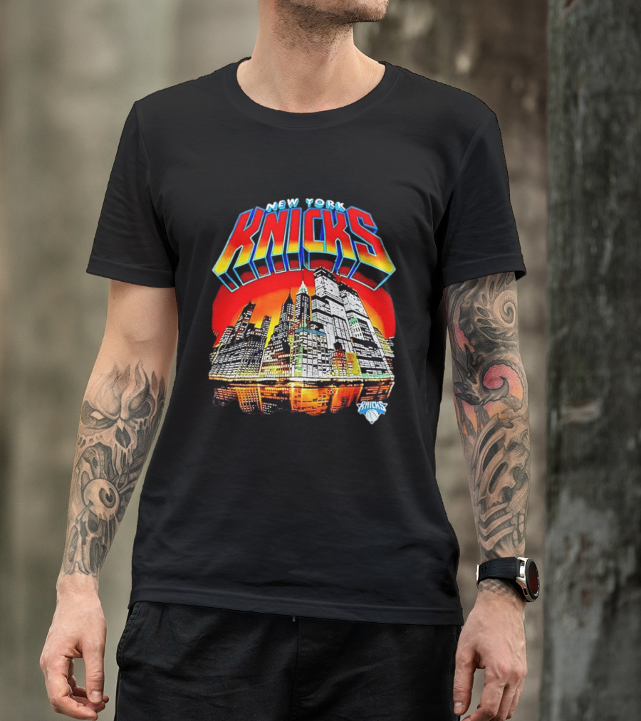 New York Knicks Vibrant City Skyline Sunset Basketball T-Shirt