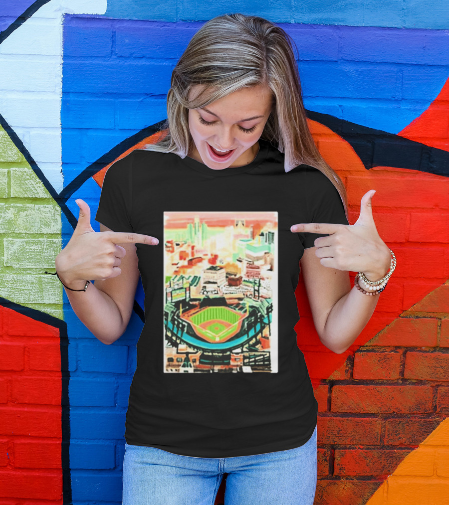 Comerica Park Detroit Skyline Baseball Art Sydney Finney T-Shirt