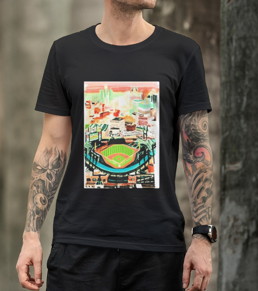 Comerica Park Detroit Skyline Baseball Art Sydney Finney T-Shirt