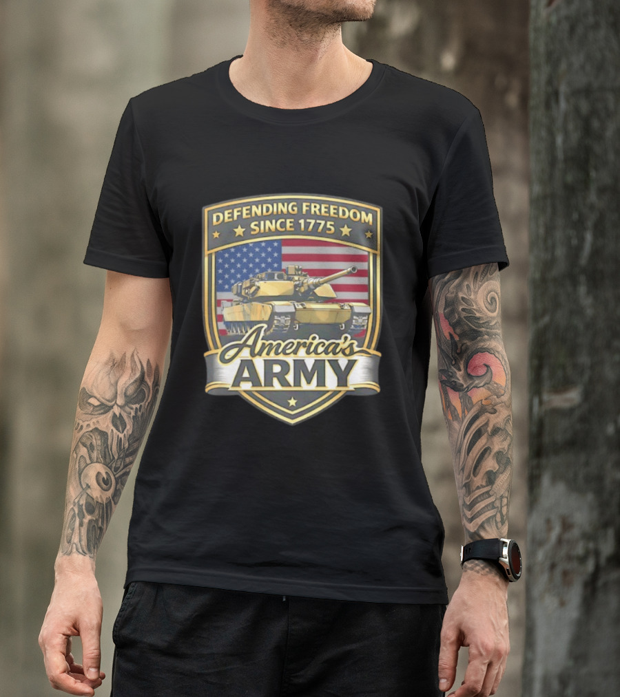 Defending Freedom Since 1775 America's Army With Flag And Tank T-Shirt