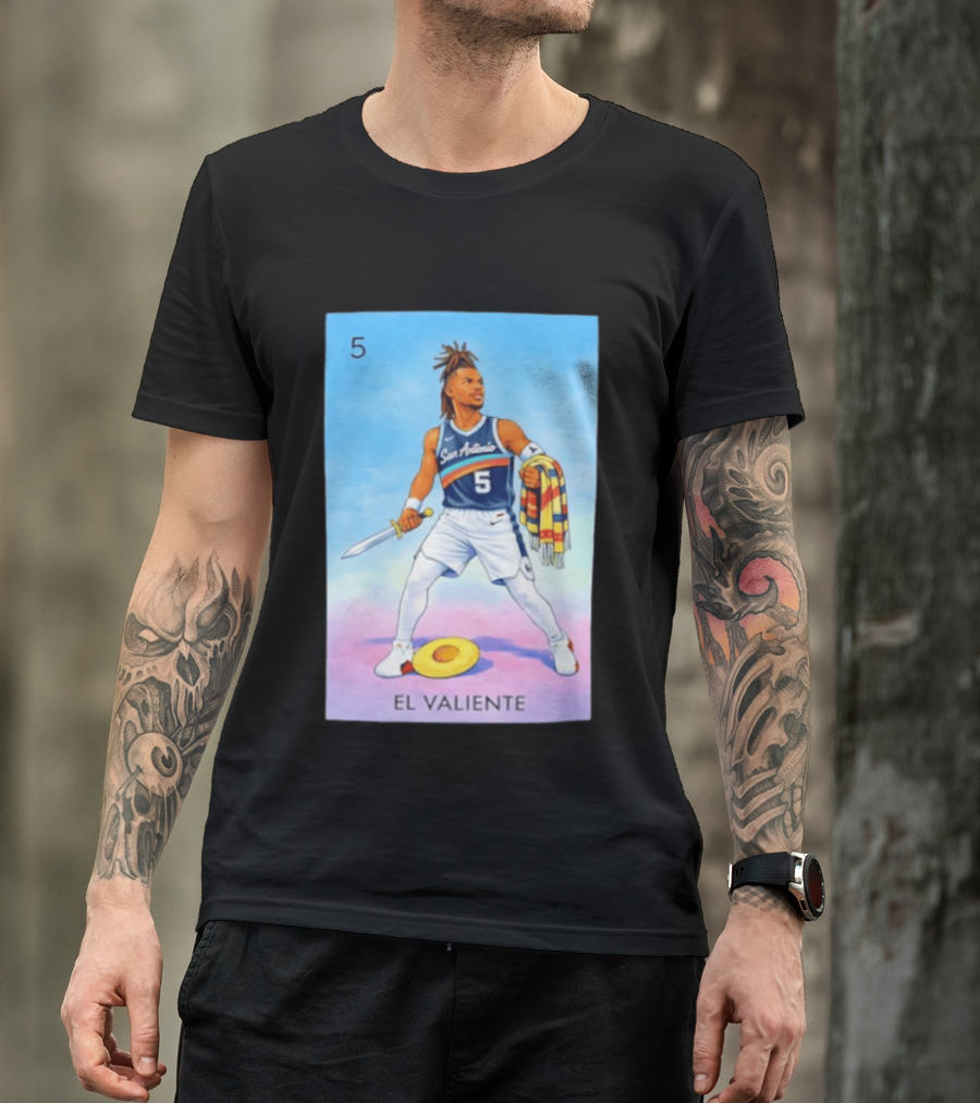 San Antonio Spurs El Valiente Stephon Castle Lotería Card T-Shirt