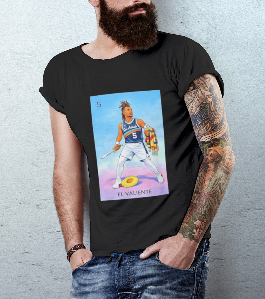 San Antonio Spurs El Valiente Stephon Castle Lotería Card T-Shirt