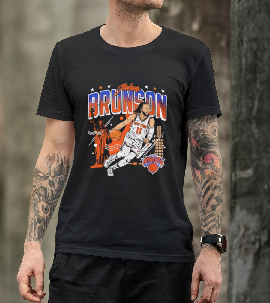 Jalen Brunson New York Knicks NBA Basketball Skyline Statue Of Liberty City Stars T-Shirt