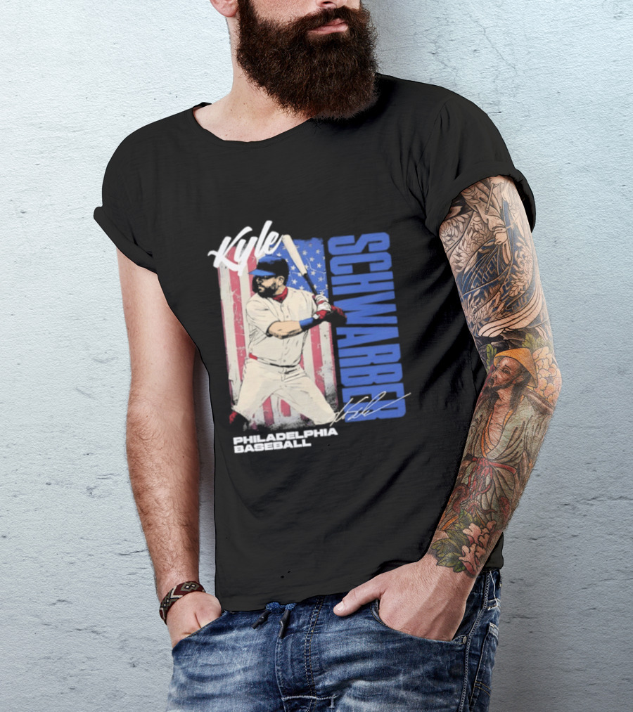 Kyle Schwarber American Flag Philadelphia Baseball T-Shirt